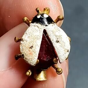 Vtg Ladybug Brooch Gold Tone Gemstone Body 1" Bug Insect